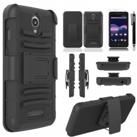 ZTE Obsidian Case, Dual Layers [Combo Holster] Case And Built-In Kickstand Bundled with [Premium Screen Protector] Hybird Shockproof And Circlemalls Stylus Pen (Black)